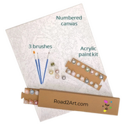 Paint by numbers kit featuring bunny flying a paper airplane