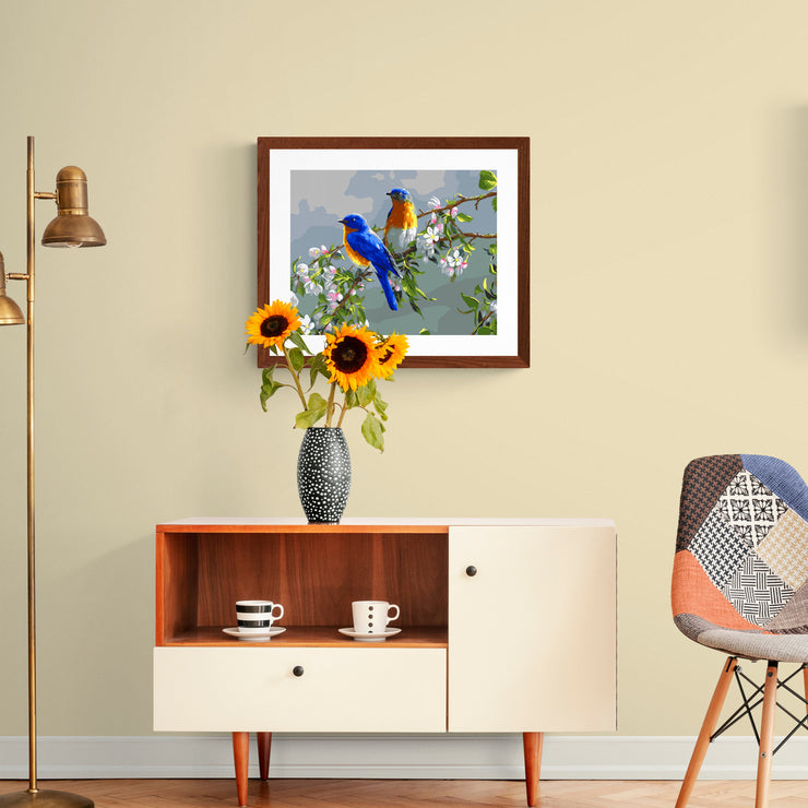 Paint by numbers with free frame and delivery - BLUE FLYCATCHERS IN SPRING